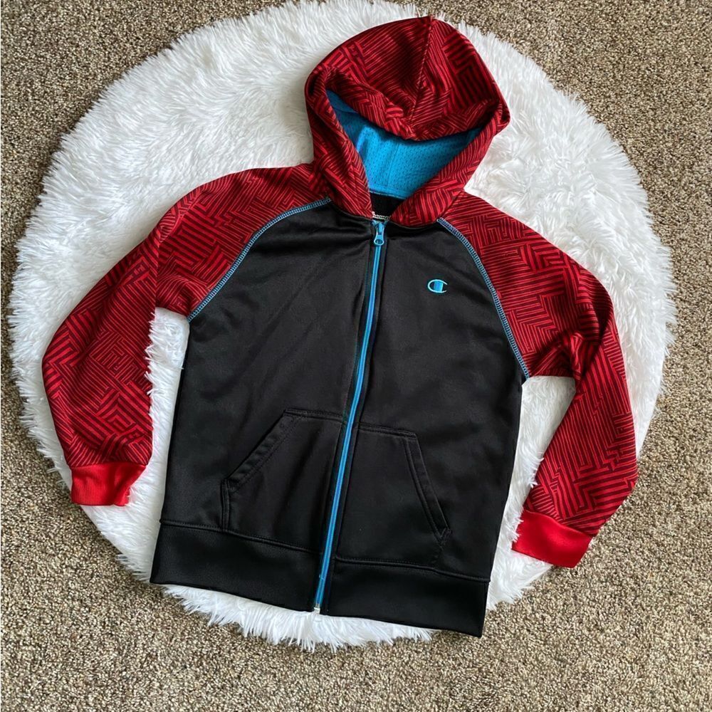 Champion Jacket Hooded Full Zip‎ Boys Size Small Black Red Blue